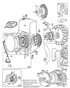 Blower Hsg,rewind,gear Case Diagram and Parts List for 131432-0165-XX  Briggs and Stratton Engine
